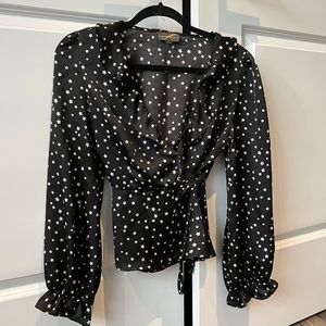 (5 for $25) Black blouse with white star pattern from M for Mendocino.